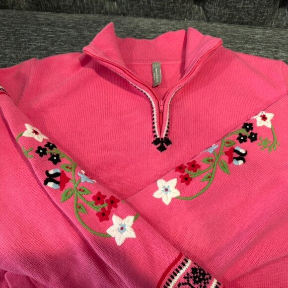 Hanna Andersson Pink Nordic 100% Cotton Sweater Half Zip Women’s Size Large - Picture 2 of 8